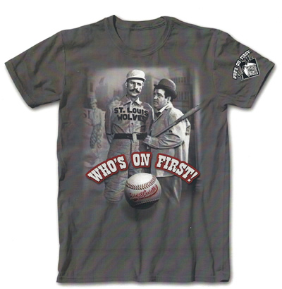 GREY "Who's On First?" Tee (with 'Scan Me' on sleeve) - Click Image to Close
